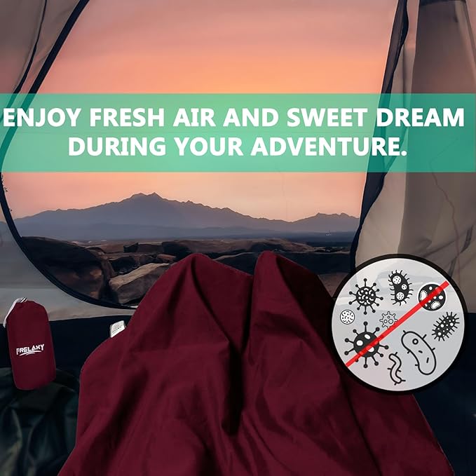 Frelaxy Sleeping Bag Liner, XL Travel Sheet & Camping Sheet for Backpacking, Hotel, Hostels & Traveling, Comfy & Easy Care, Full-Length Zipper/No Zipper, 4 Seasons Warm Cold Weather