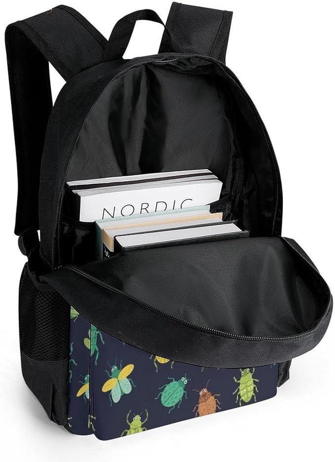 Men Women Polyester Insect Beetle Art Daypack Big Capacity Shoulder Bag With Smooth Zippers for Hiking Work Walking Cycling