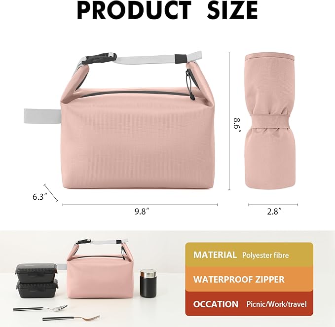 Lunch Bag for Women & Men Fresh Keep Lunch Box, Small Leakproof Cooler Bag Food Lunch Containers High Capacity Reusable Loncheras para Mujer for Work, Office, Picnic, Travel (Pink)