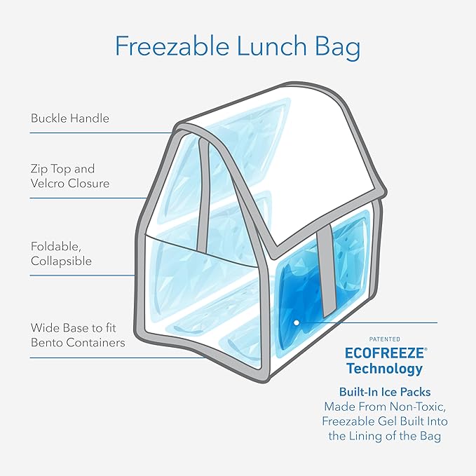 Packit® Freezable Lunch Bag, Ruby, Built with ECOFREEZE® Technology, Foldable, Reusable, Zip and Velcro Closure with Buckle Handle, Designed for Work Lunches and Fresh Lunch On the Go