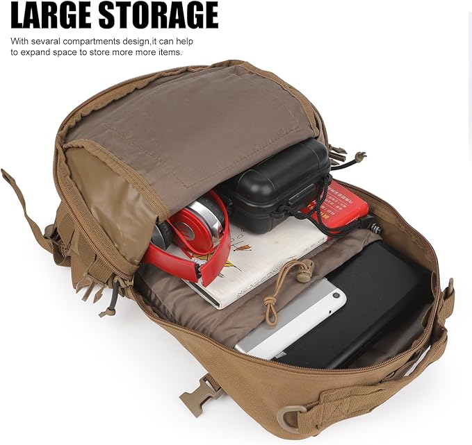 Small Tactical Backpack 12L Molle Bag Rucksack Army Daypack Military Daypack for Outdoor,Hiking (Tan)