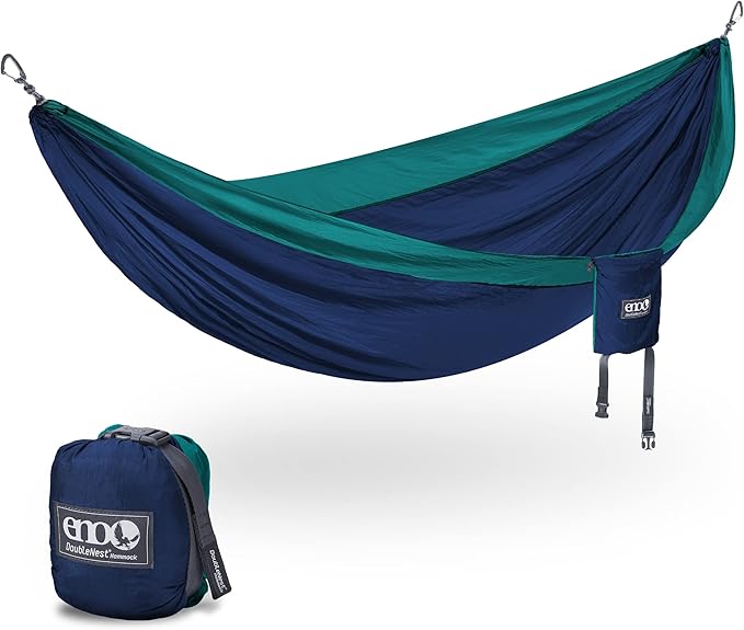 ENO DoubleNest Hammock - Lightweight, Portable, 1 to 2 Person Hammock - for Camping, Hiking, Backpacking, Travel, a Festival, or The Beach - Seafoam/Navy