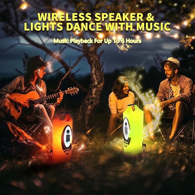 FELICON Solar/Battery Multi-Functional Backpack with Bluetooth Speaker,IP66 Waterproof Dry Bag,Heavy Duty Roll Top Closure,Large Capacity Bag for Camping,Hiking,Traveling (Neon Yellow 10L)