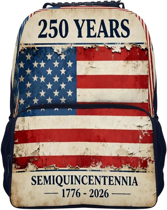 Rucksack Multipurpose Anti-Theft Big Capacity Shoulder Bag, USA 250th Anniversary Patriotic Independence Celebration Art Travel Hiking Camping Rucksack With Side Pockets