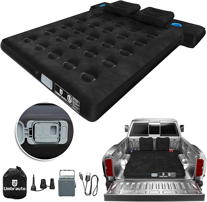 Umbrauto Truck Air Mattress for 5.5-5.8ft Full Size Truck Bed, Inflatable Pickup Airbed with Wireless Rechargeable Pump for Outdoor Travel