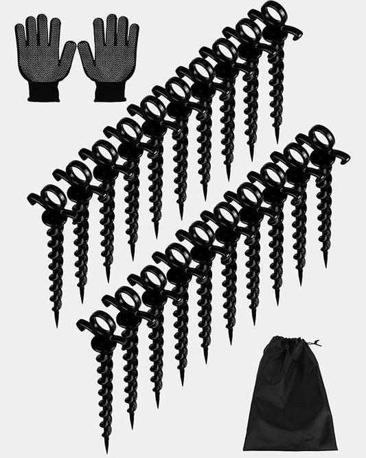 Christmas Inflatables Decoration Ground Stakes, Beach Umbrella Sand Anchor, Heavy Duty Plastic Grounding Screw In Tent Spikes, Outdoor and Yard Camping Canopy Stake Pole, Spiral Peg, 9" 20 pcs