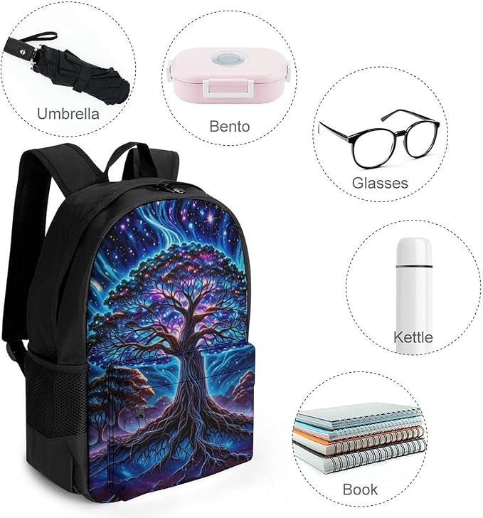Supdreamc Rucksack Anti-Theft Multipurpose Large Capacity Carry On Bag, Magical Universe Tree Of Life Art Travel Hiking Bag Day Pack With Side Pockets
