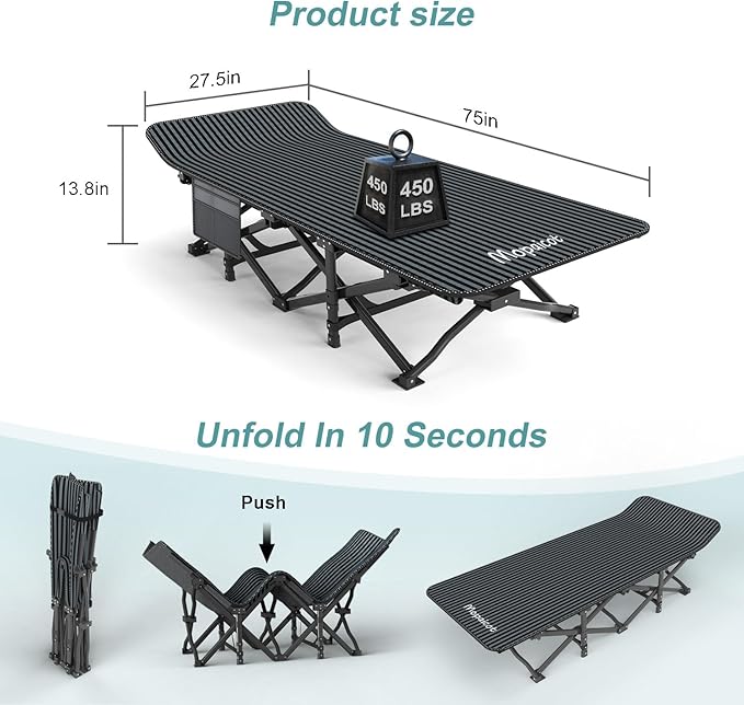 Mopaicot Camping Cot for Adults Comfortable, Folding Cot for Sleeping, Lightweight Tent Folding Bed with Carry Bag for Kids Supports 450 lbs, Outdoor Camping Nap Vacation