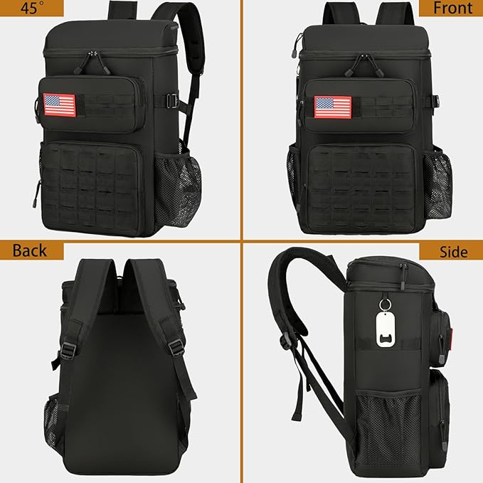 Tactical Backpack Cooler,Tactical Insulated Soft Cooler Bag Large Capacity Leakproof Back Pack,Portable Soft Cooler Bag Waterproof for Beach, Travel, Camping, Picnic, Hiking(Black)