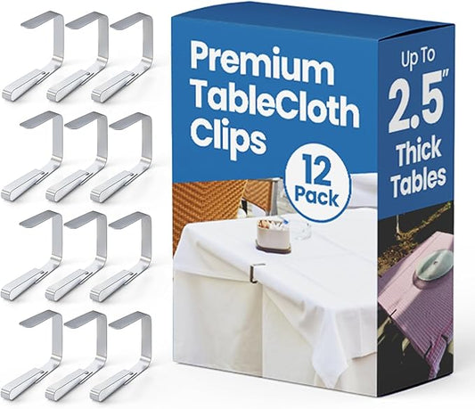 12Pcs Picnic Tablecloth Clips for Outdoor Tables - Stainless Steel Large Table Cloth Clip, Fits for 2.5” Thick Tables, Metal Clamps for Picnic Table Clips, Dining Table Cloth Holder