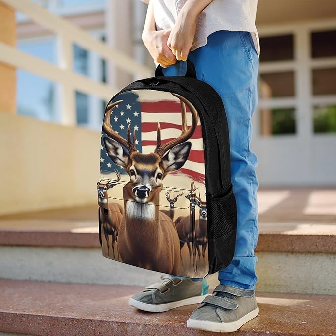 Supdreamc Lightweight Daypack Backpack for Trekking Work Running, Big Capacity Multipurpose Anti-Theft Bookbag, American Us Flag Hunting Deer Business Computer Bag