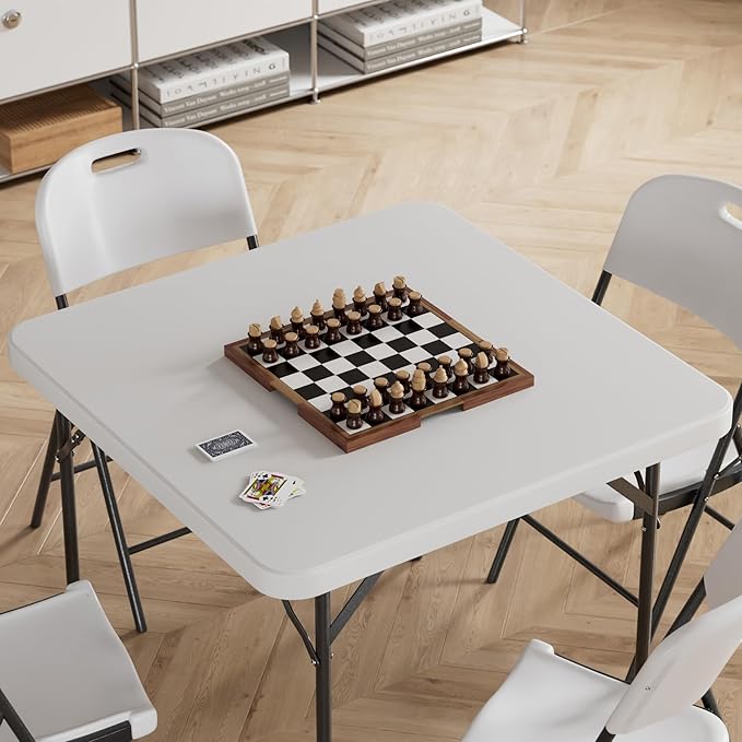 VECELO Folding Card Table Square and Chairs Set, Collapsible Legs & Portable for Indoor/Outdoor, Picnic, 5 Piece, White