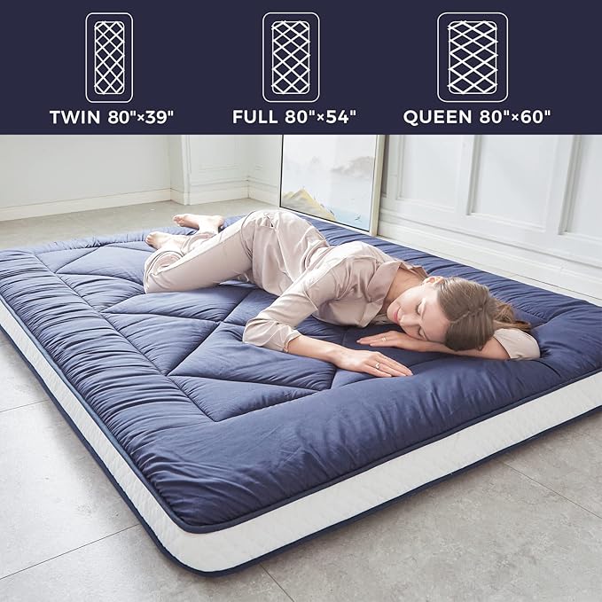 Japanese Foldable & Portable Roll-up Camping Mattress, Blue Twin