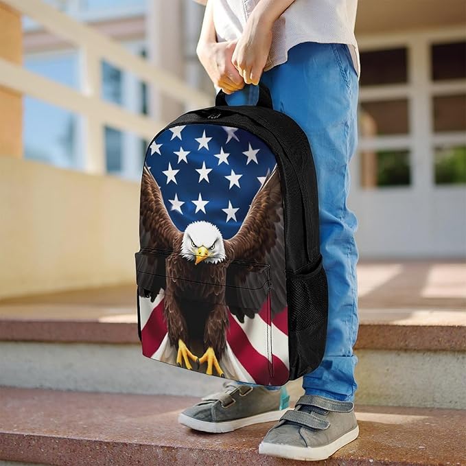 Supdreamc Lightweight Daypack for Camping Business Walking Cycling, Large Capacity Anti-Theft Multipurpose Bookbag, American Eagle Flag Gym Outdoor Hiking Backpack