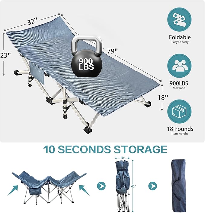 XXL Camping Cots 2 Pack Extra Large Sleeping cots with Comfortable Mattress Oversize Camping Bed for Adults Cots Include Carry Bag for Adults Portable Cot Easy to Set Up Indoor Outdoor Office Nap