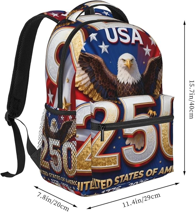 Daypack Lightweight Multipurpose Anti-Theft America 250th Anniversary USA Patriotic Freedom Art Shoulder Bag Large Capacity Laptop Book Bag Rucksack With Adjustable Shoulder Straps
