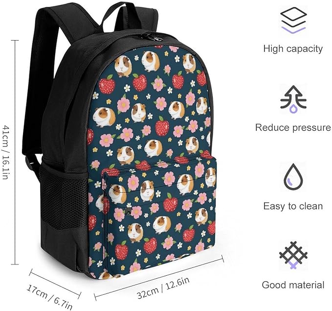 Supdreamc Lightweight Daypack Backpack for Sports Travel Running, Large Capacity Multipurpose Anti-Theft Bookbag, Guinea Pigs Flowers Floral Laptop Backpack Daypack