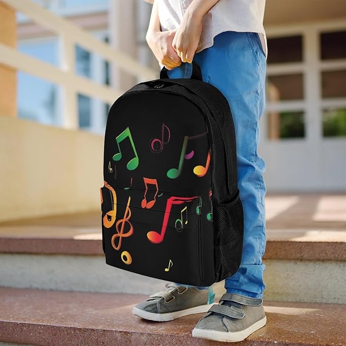 Supdreamc Lightweight Daypack for Camping Business Walking Cycling, Large Capacity Anti-Theft Multipurpose Bookbag, Colorful Music Note Black Gym Outdoor Hiking Backpack