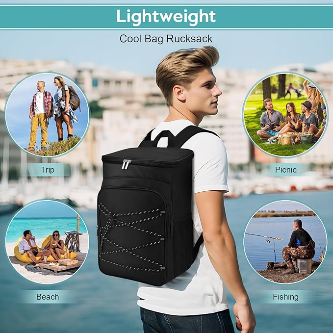 Backpack Cooler, Oxford Cloth Insulated Leak Proof Cooler Bag with Side Pockets for Men and Women Camping Picnic Beach Outdoor Travel