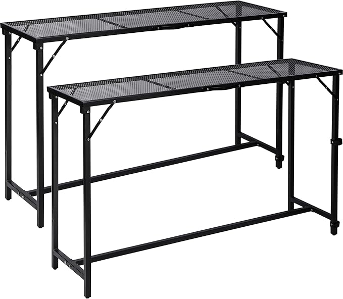 REDCAMP 55 Inch Outdoor Bar Table, 2 Pack Folding Paito Bar Height Hot Tub Table with Waterproof Mesh Top for Balcony, Garden, Poolside, Indoor, Rectangle Black
