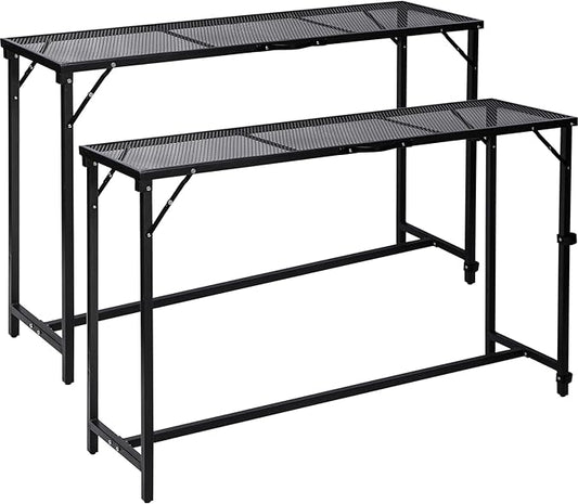 REDCAMP 55 Inch Outdoor Bar Table, 2 Pack Folding Paito Bar Height Hot Tub Table with Waterproof Mesh Top for Balcony, Garden, Poolside, Indoor, Rectangle Black