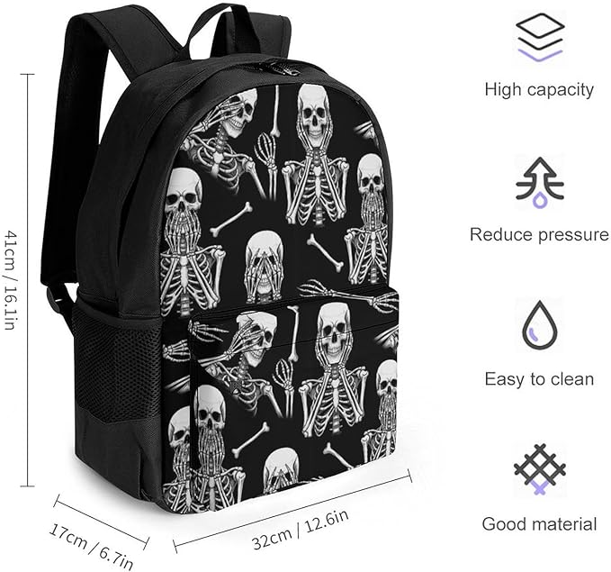 Casual Daypack Multipurpose Anti-Theft Large Capacity Carry On Bag, Skull Skeleton Black And White Casual Daypack Climbing Shoulder Bag With Padded Straps