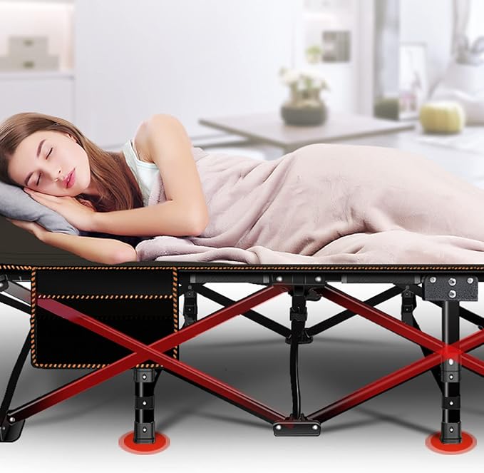 LILYPELLE Folding Camping Cot, Extra Wide Heavy Duty Sleeping Cots with Carry Bag, Double Layer Oxford Portable Travel Camp Cots for Home, Office Nap and Outdoor Beach