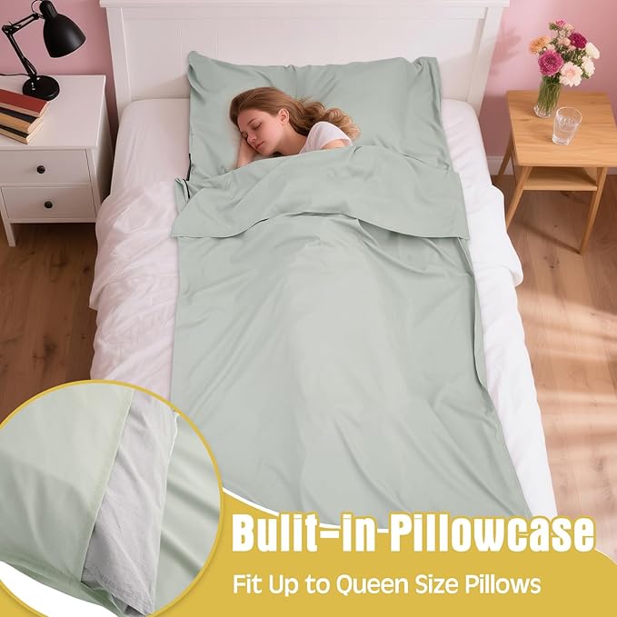 2 Pack Sleeping Bag Liner Portable Polyester Microfiber Adult Sleep Sack with Pocket Bag Travel Self Tan Sheets for Hotel Summer Camping Hiking Business Outdoor Indoor