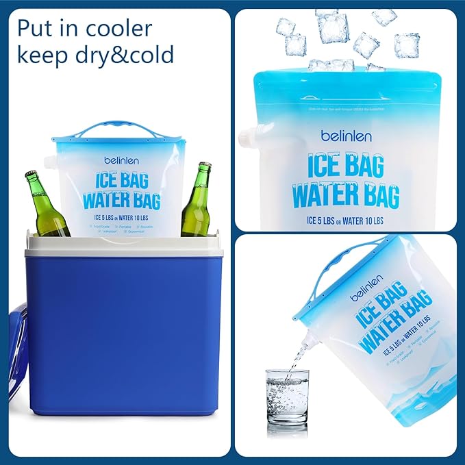 6 Pack Reusable Ice Bags for Cooler 5lb Cooler Ice Cube Bag with Sealed Sliding Handle, Long Lasting Cold Dry Freezer Packs Leakproof Ice Bag for Camping, Hiking, Fishing and Drinks(11 x 14)
