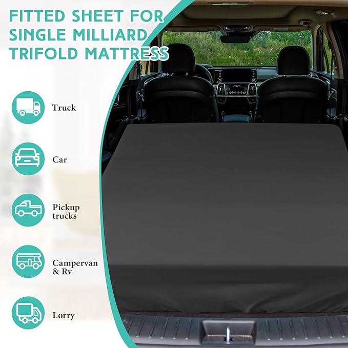 Breling Fitted Sheet (Sheet Only) Compatible with Milliard Trifold Mattress Folding Mattress Fitted Microfiber Bedsheet for Camp Bunk Rvs Bed(Full,4'',Dark Gray)
