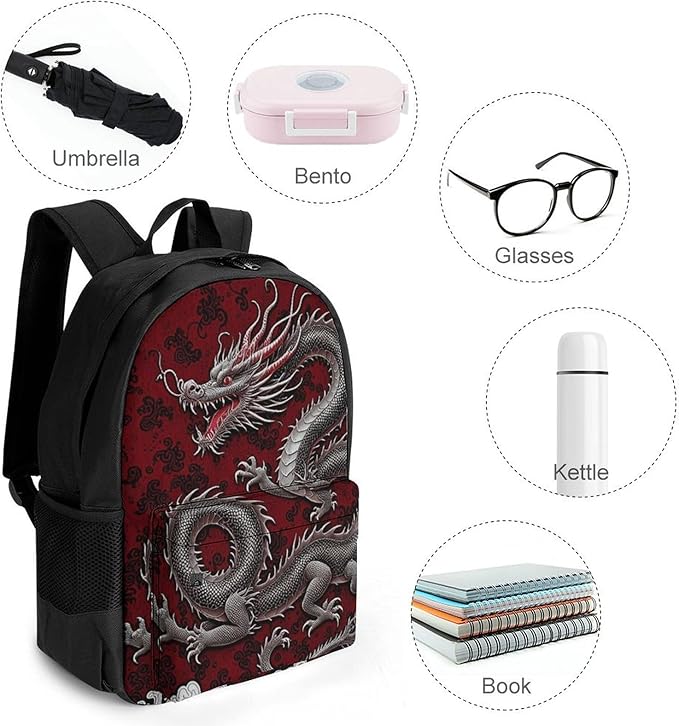 Supdreamc Backpack Anti-Theft Multipurpose Large Capacity Carry On Bag, Chinese Dragon Art Camping Outdoor Backpack With Side Pockets