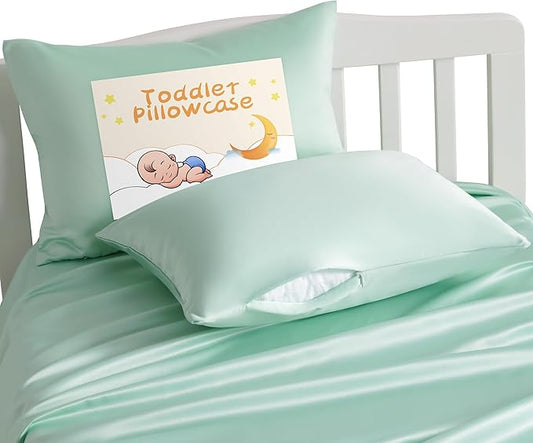 NTBAY Zippered Silk Satin Toddler Pillowcases - 2 Pack Hidden Zipper 13x18 Pillowcases - Luxury and Silky Baby Travel Pillow Covers, Cyan