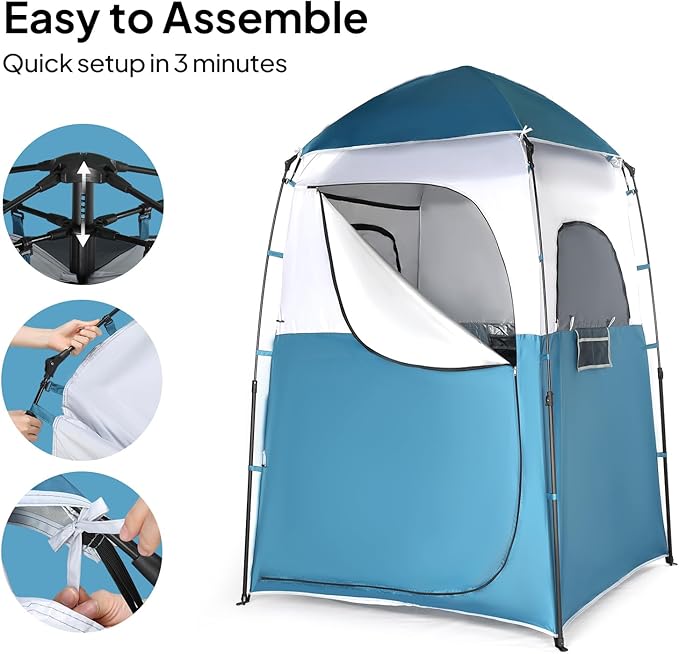 VINGLI 6.8FT Shower Tent, Large Instant Pop Up Shelter with Mesh Floor & Carrying Bag, Privacy Changing Room Tent for Toilet, Camping, Dressing, Lightweight & Sturdy, Easy Set Up