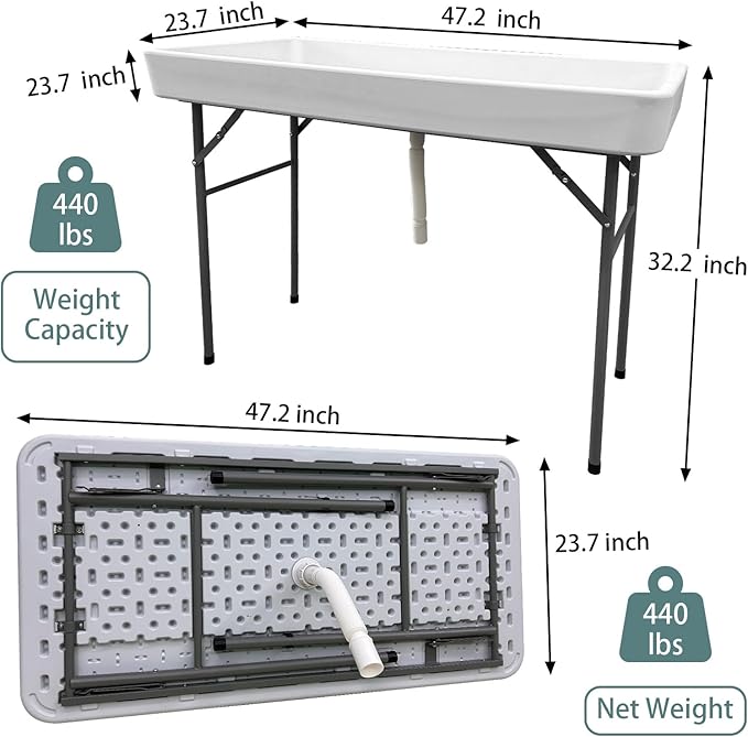 4 Foot Bar Folding Ice Cooler Table with Drain, Portable Tailgate Camp Fishing Cleaning, Foldable Party Chilling Cooler Table Outdoor for Party,BBQ,Camping,Wedding