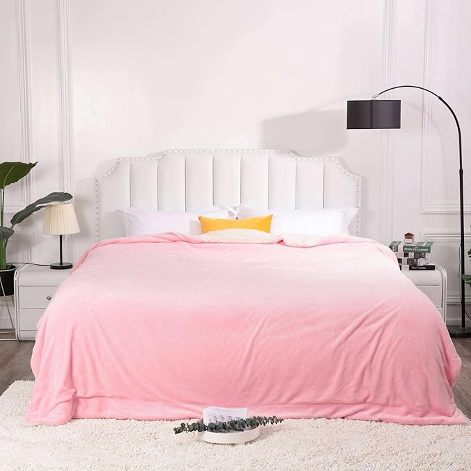 NANPIPER King Size Sherpa Blanket, Soft Fleece Throw for Bed, Reversible Thick Fuzzy Blanket for Winter (Pink, 90x108 inches)