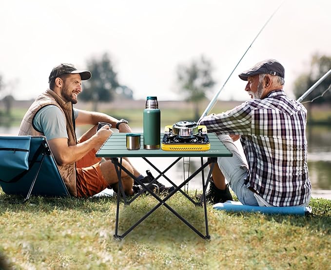 Small Camping Table, Ultralight Aluminum Folding Table with Carrying Bag, Portable & Lightweight Camping Side Table for Outdoor Camping, Picnic, Beach and Fishing, Green