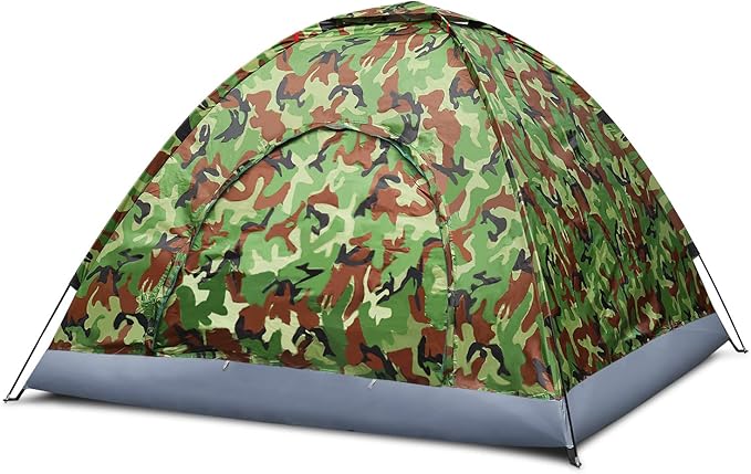 Flexzion 4 Person Camping Tent, Camouflage - Large Waterproof Lightweight Family Tent with Portable Carrying Bag, Ventilation Window Mesh, Easy Setup for Trekking Hiking Hunting