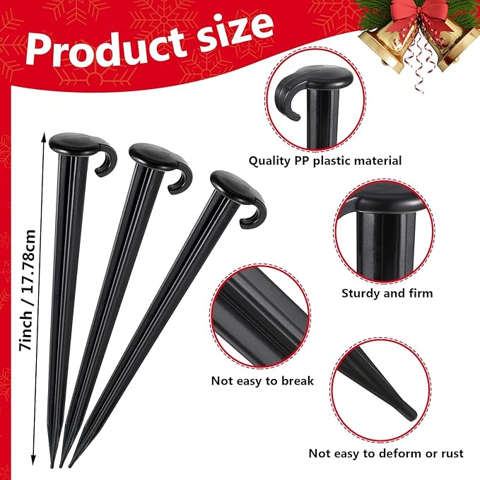 Vicenpal 24 Pcs 7 Inch Plastic Yard Stakes Inflatables Heavy Duty Plastic Garden Stakes for Tent Ground Replacement Outdoor Fence Lawn Pegs Landscape Staples Halloween Christmas Decorations (Black)