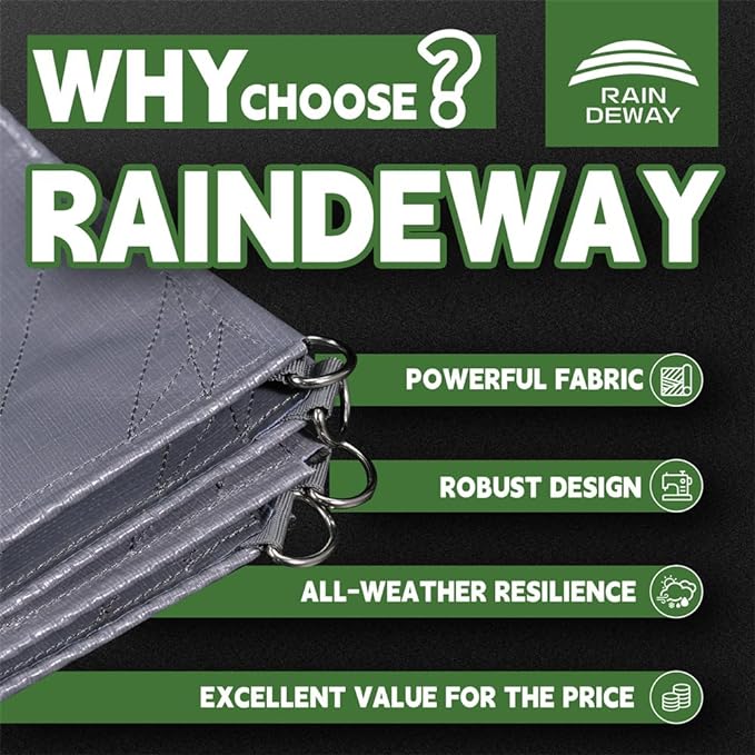 RAINDEWAY Tarps Heavy Duty Waterproof 12x16 Feet -14 Mils Super Heavy Duty Tarp with Metal Rings and Reinforced Corners and Edges, UV Resistant, Multipurpose Poly Tarp,Blue/Gray tarp