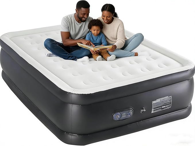 Simple Deluxe Camping Air Mattress, Built-in Fast Inflation Pump, Leak-Free & Foldable Design, Portable Inflatable Airbed with Carry Bag for Camping, Home & Travel