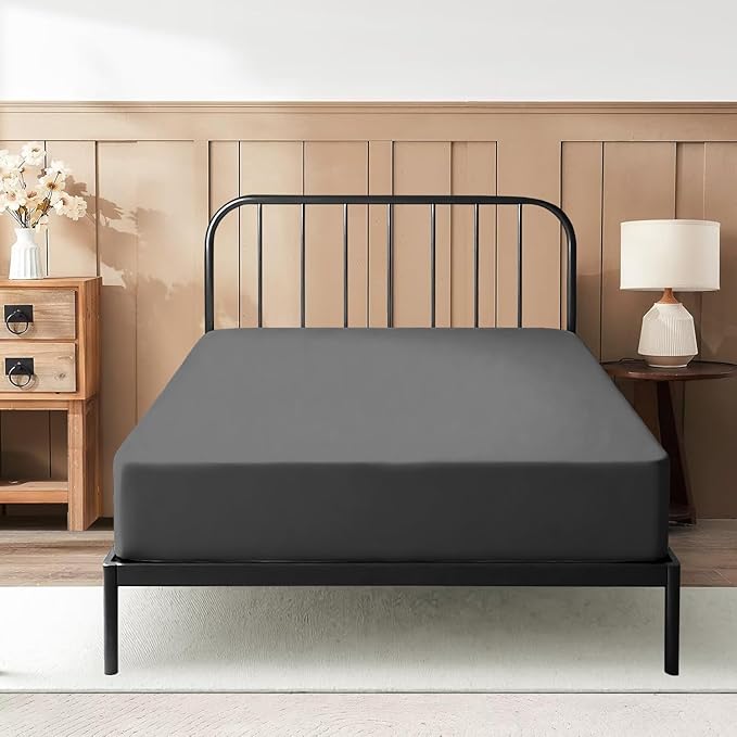 Full Fitted Sheet 54 x 75 Inches 4" Deep Pocket 100% Egyptian Cotton 600 Thread Count Snug Fit for Trifold Mattress, Narrow Twin, Camp Bunk, Guest Bed, Army Cot Soft & Breathable – Dark Grey
