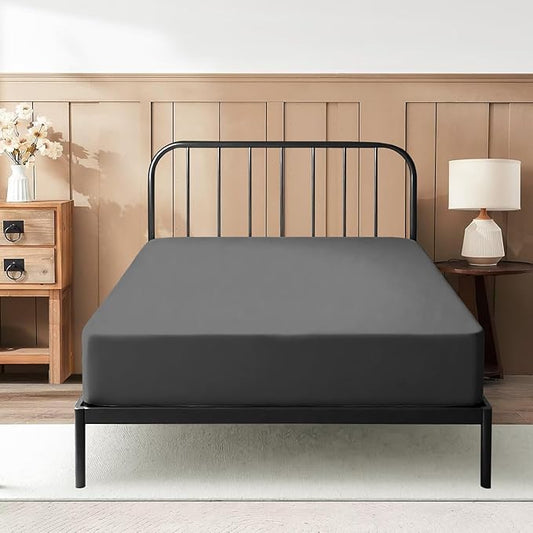 Cot Fitted Sheet 31 x 75 Inches 6" Deep Pocket 100% Egyptian Cotton 600 Thread Count Snug Fit for Trifold Mattress, Narrow Twin, Camp Bunk, Guest Bed, Army Cot Soft & Breathable – Dark Grey