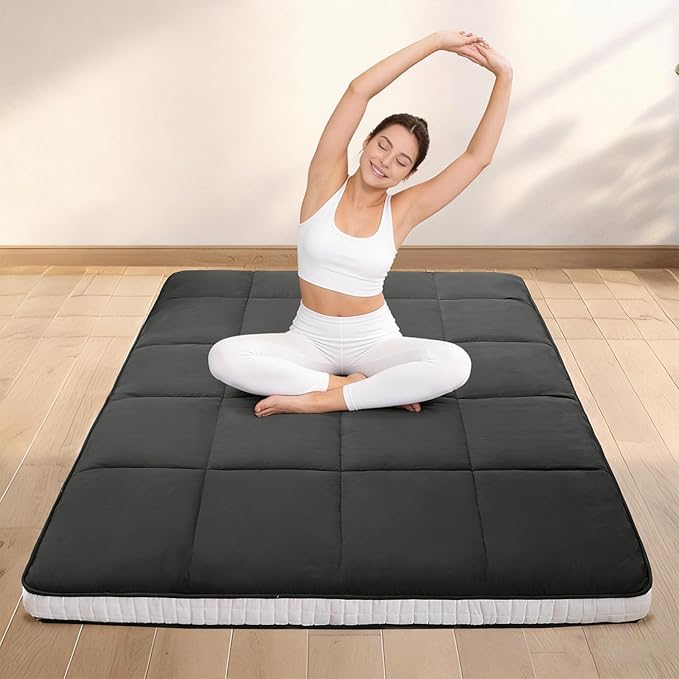 DoCred Twin Size Japanese Futon Floor Mattress, Extra Thick Futon Mattress, Foldable Japanese Floor Mattress for Adults, Breathable Memory Foam Sleeping Pad，Roll Up Tatami Mat for Guest Room