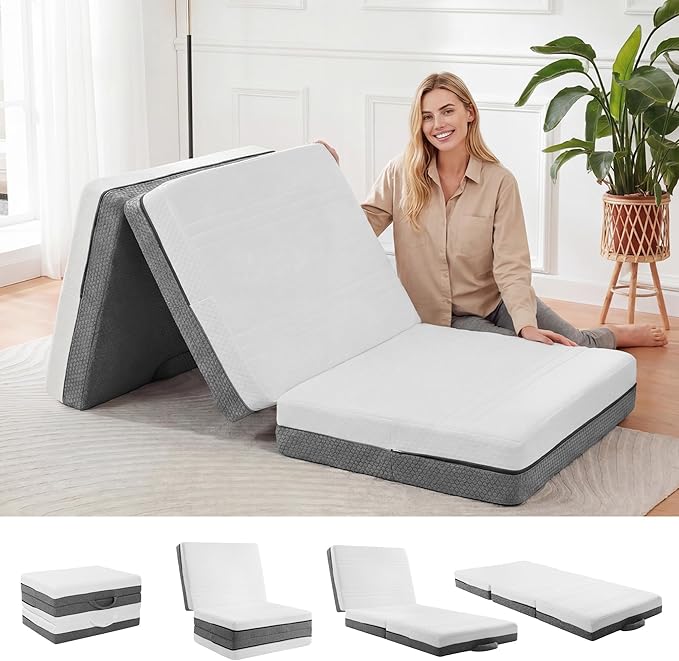 HOMBYS 6 Inch Folding Mattress Twin Size, Portable Tri-Fold Memory Foam Mattress with Removable Washable Cover for Guest Room, Camping & Travel - CertiPUR-US Certified
