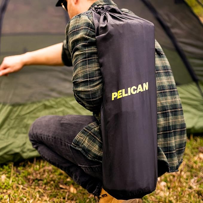 Pelican Self Inflating Sleeping Pad w/Pillow & Arm Rest, Camping Gear - Waterproof Foldable Lightweight Air Mattress - Memory Foam Sleeping Mat for Hiking, Backpacking - Travel Accessories - Black