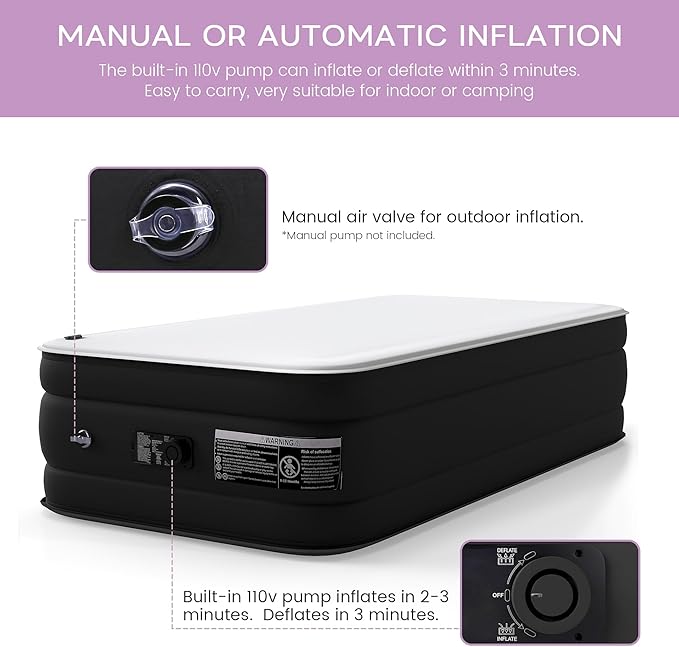 Twin Air Mattress,17” Inflatable Blow Up Bed with High Capacity Built in Pump, Soft Milk Fiber Topper. 450 Lb. Limit, for Home, Camping, Guests