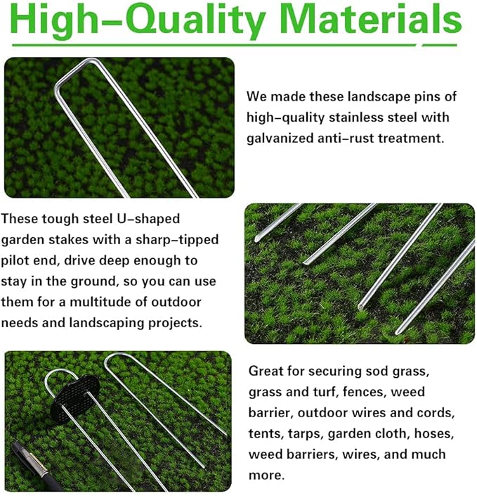 50Pcs Garden Stakes Staples + 50Pcs Gasket, Bakulyor 6 Inch Lawn Landscape Staples 11 Gauge U Shaped Galvanized Landscape Pins, Heavy Duty Yard Ground Pin for Weed Barrier Sod Fabric Decorations - 6"