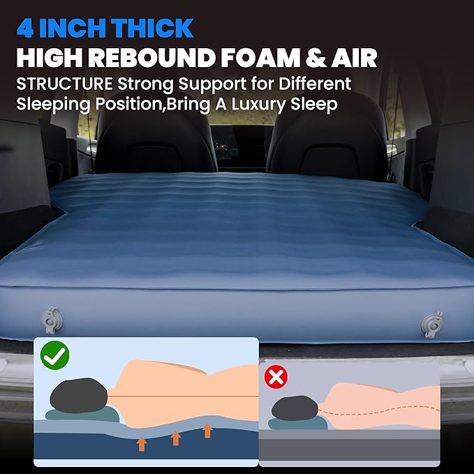 OUTSKIRT Camping Sleeping Pad for Tesla Model Y, 4" Thick Self Inflating Sleeping Mat, 9.5 R-Value Car Camping Pad, Camping Air Mattress Bed