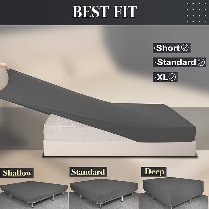 Stretch Full/Full XL Size Fitted Sheet Only - 4-Way Stretchy Jersey Knit, Cozy T-Shirt Soft, Wrinkle Free, Snug Fit & Stay in Place, No More Slipping Off for Mattress (Deep: 5"-16") - Dark Gray