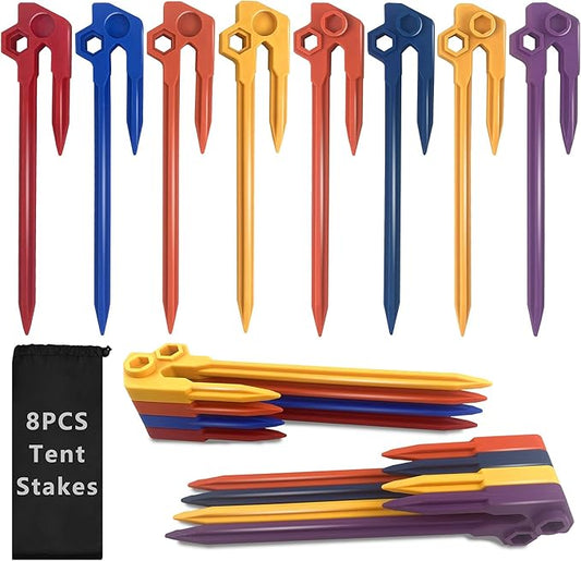 8 pcs Splicable 8 inch Outdoor Tent Stakes Heavy Duty Screw Style for Camping, Hiking, Ultimate Ground Stakes Ground Anchors Pegs